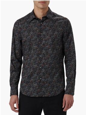 Bugatchi Men's Dark Brown Floral Long Sleeve Button-Up Shirt